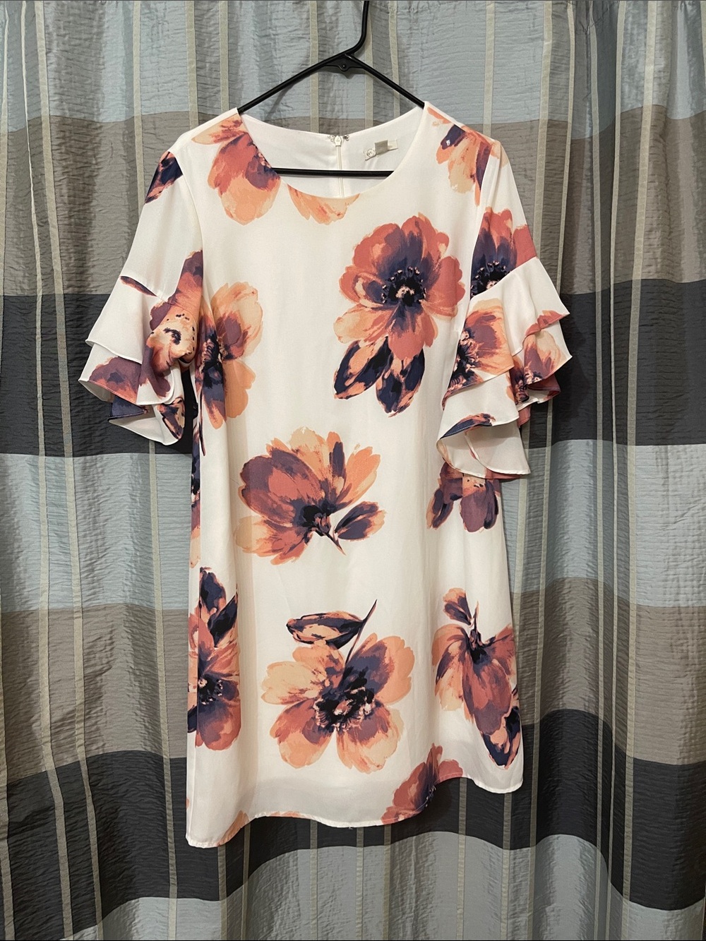 Cato White Mini Dress with Peach & Navy Floral Print